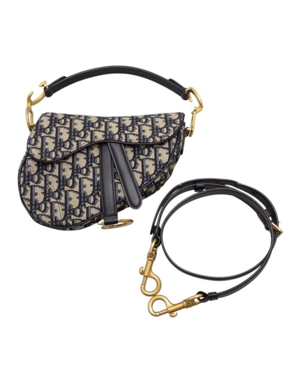 Dior Saddle Mini Oblique Jacquard M 2-Way Handbag Shoulder Cotton Leather Navy